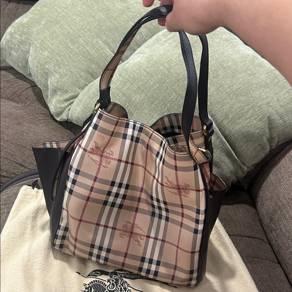 Burberry Beige and Black Checkered Tote